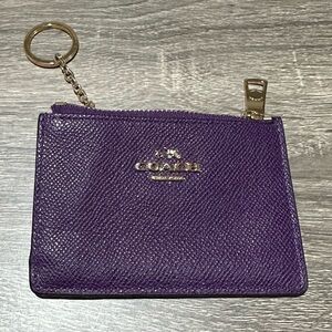 Coach Purple Leather Key ID Card Holder / Mini Skinny